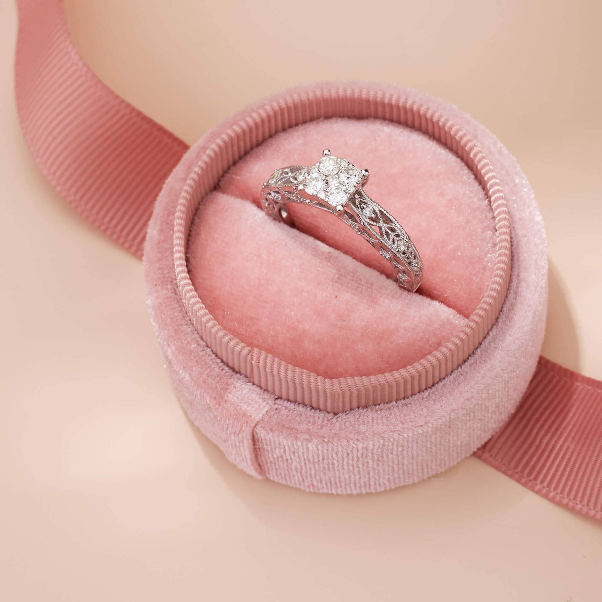 0.52 ct.tw. Vintage - styled Milgrain - Detailed Diamond Engagement Ring in 14K Gold - Jewelry And Store