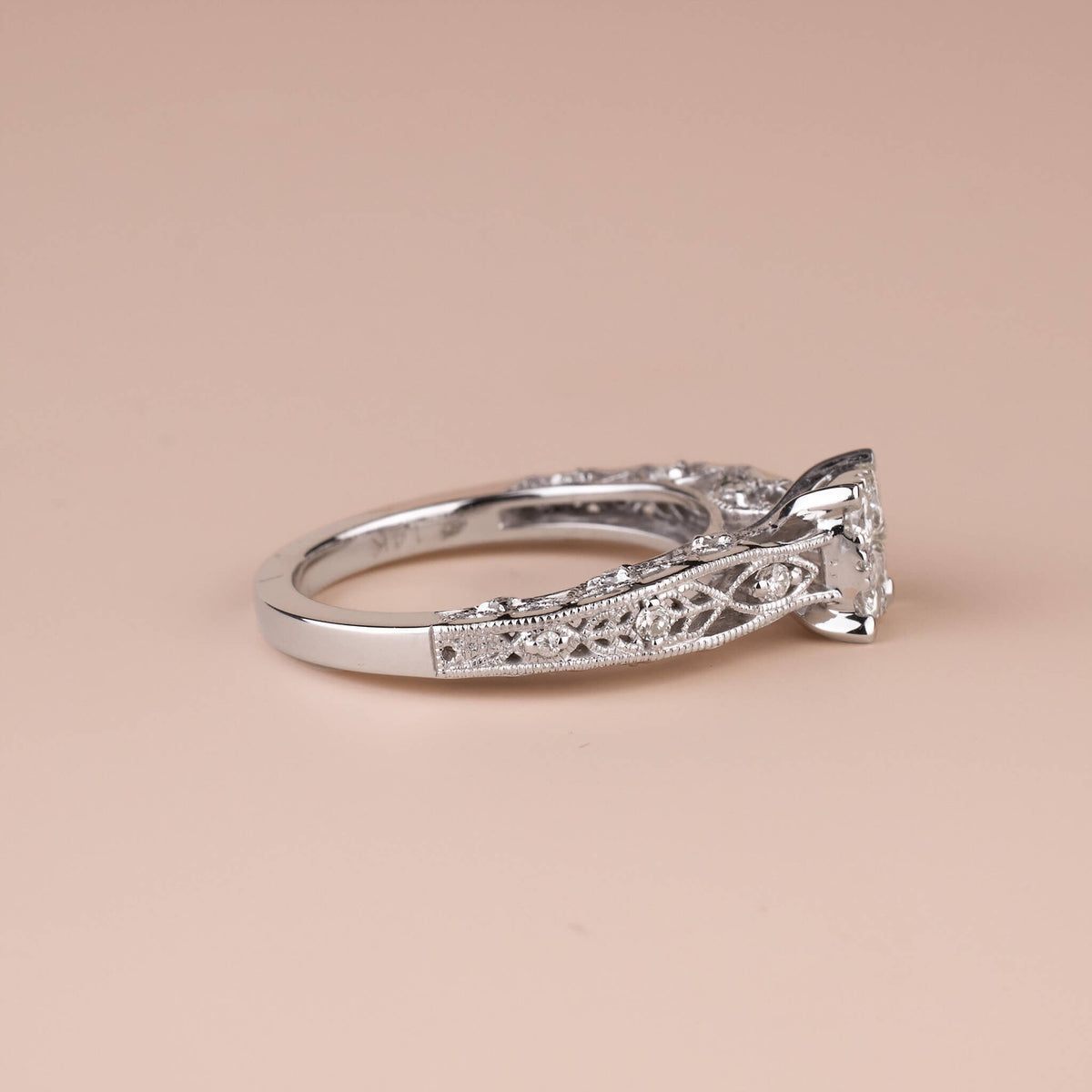 0.52 ct.tw. Vintage - styled Milgrain - Detailed Diamond Engagement Ring in 14K Gold - Jewelry And Store