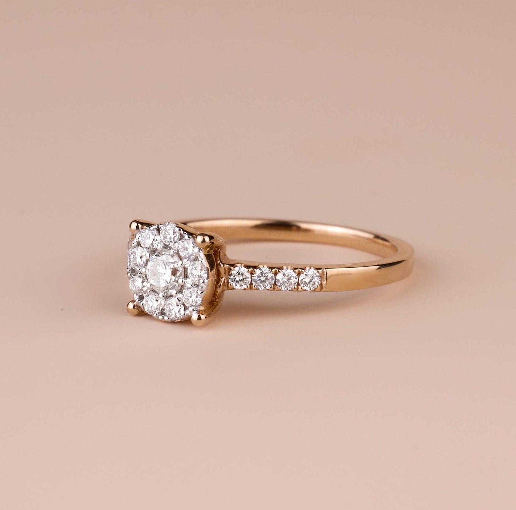 0.44ct.tw. Minimalist Natural Diamond Halo Engagement Ring - Jewelry And Store
