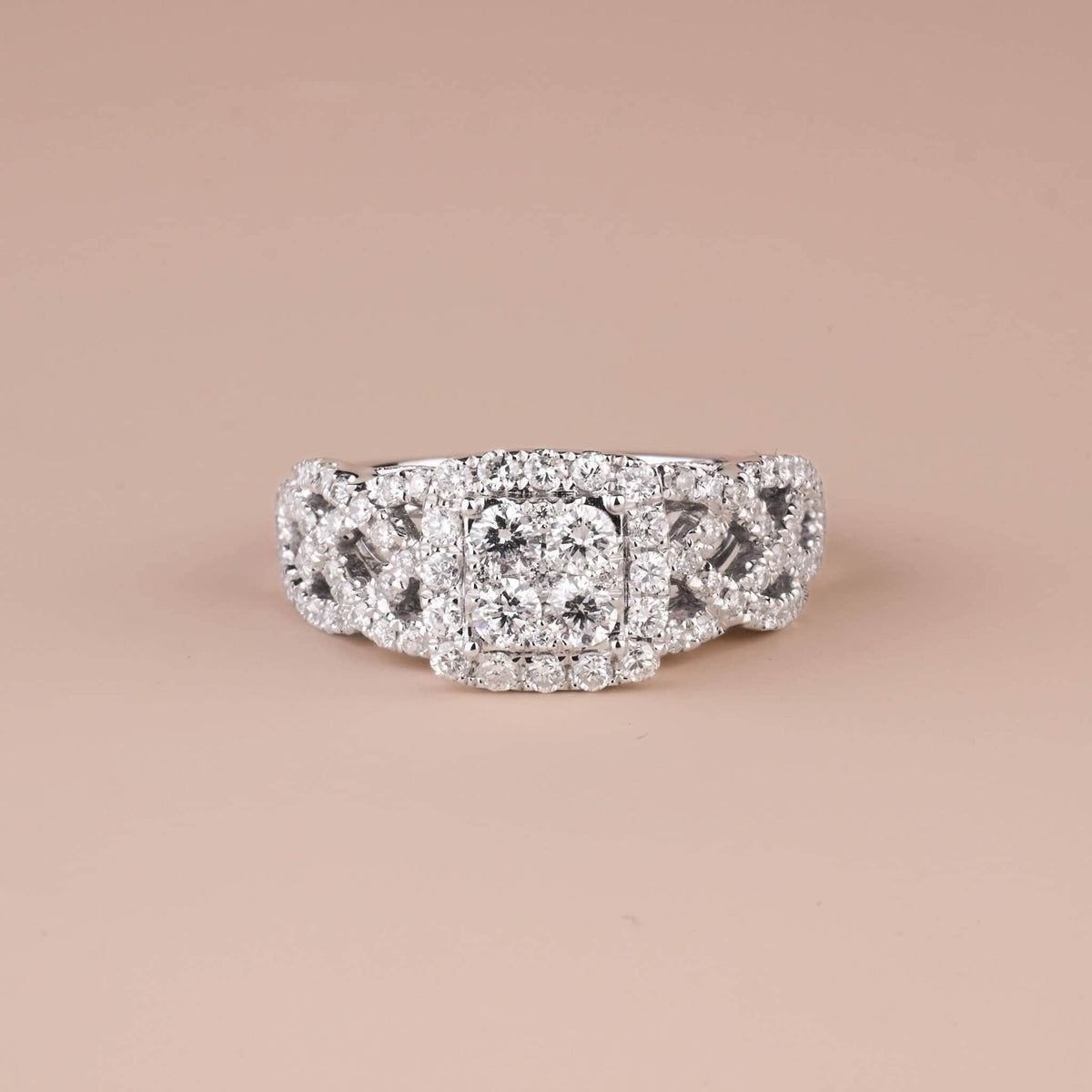 1.13 ct.tw. Vintage - styled Diamond Halo Ring in 14K Gold - Jewelry And Store