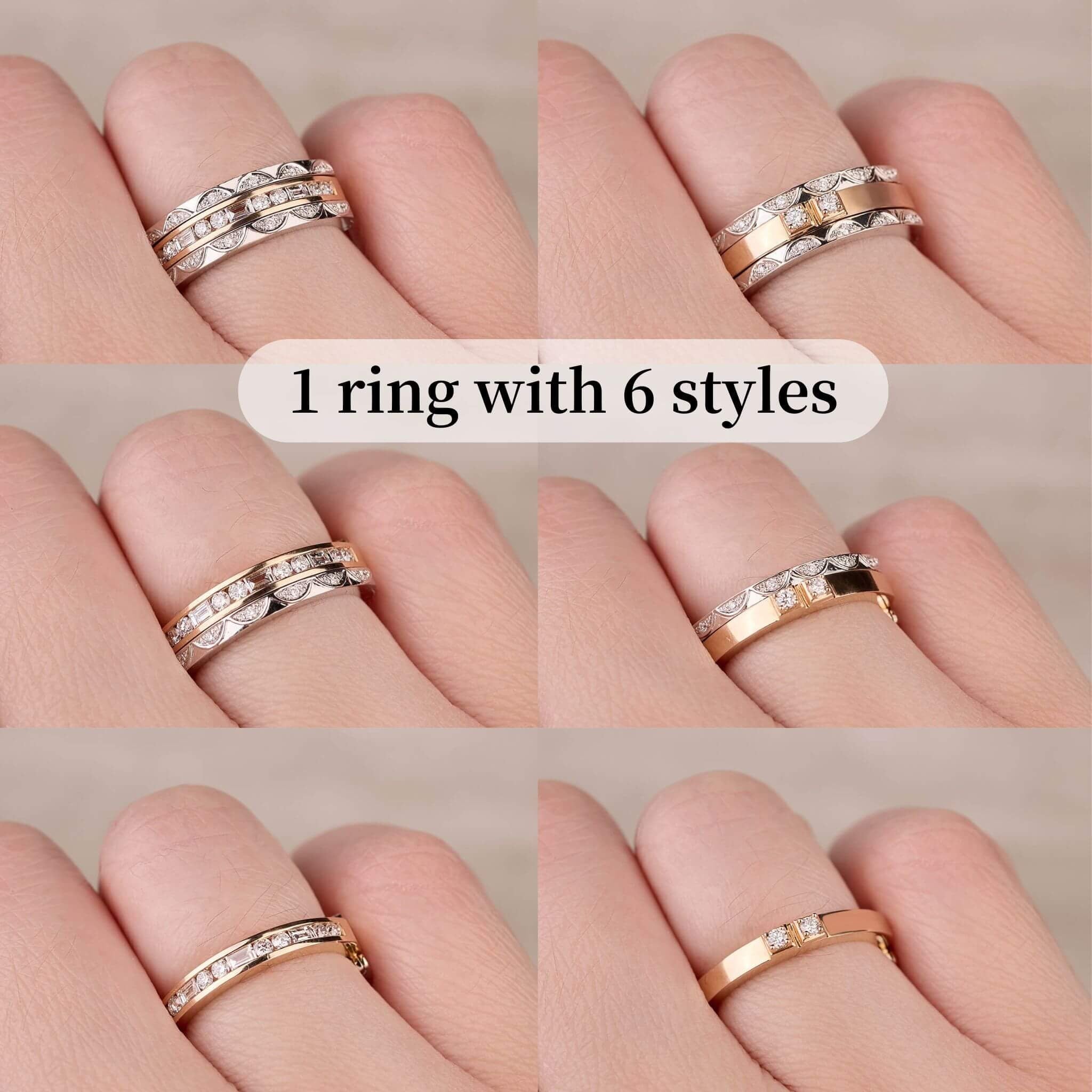 Two-Flips Diamond Ring（1 Rings with 6 Styles)