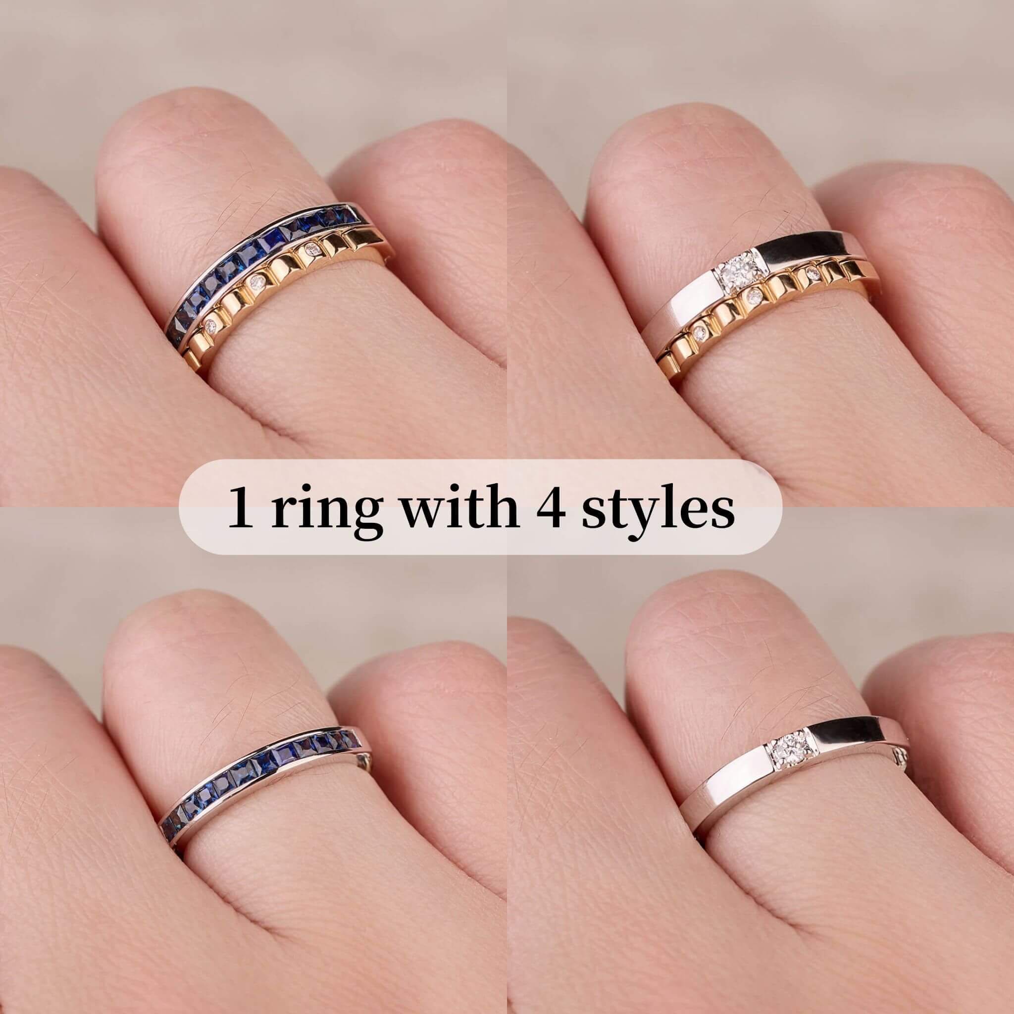 One - Flip Diamond and Sapphire Ring（1 Rings with 4 Styles) - Jewelry And Store