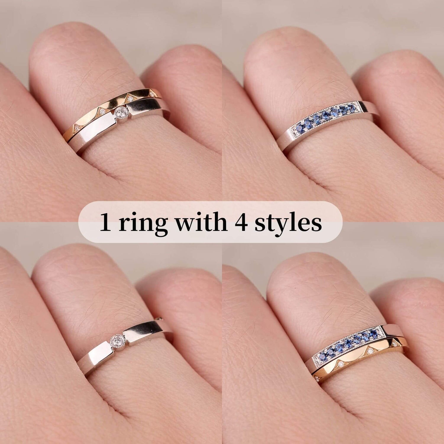 One-Flip Diamond and Sapphire Ring（1 Rings with 4 Styles)