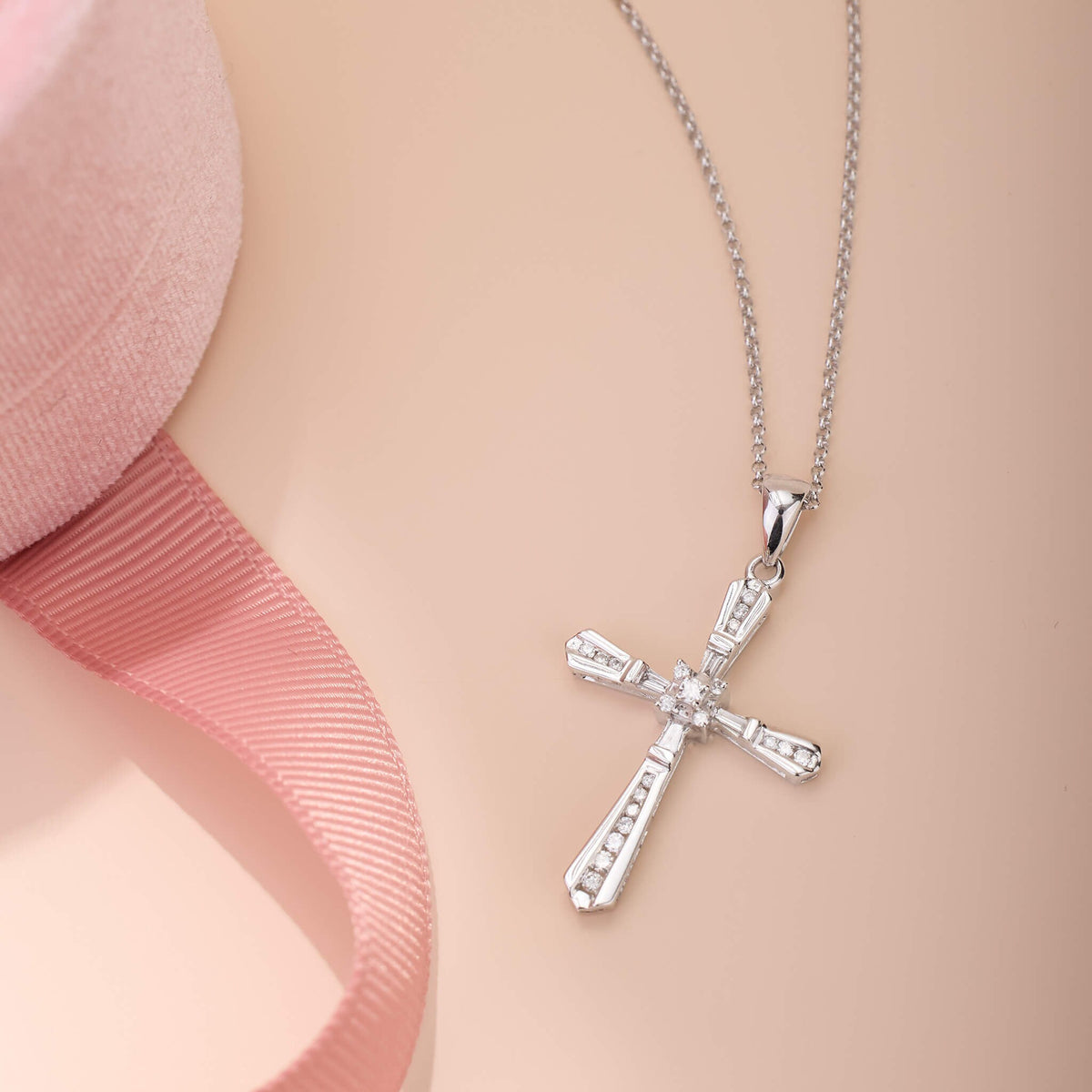 18K Gold Vintage - Styled Cross Pendant with Natural Diamond - Jewelry And Store