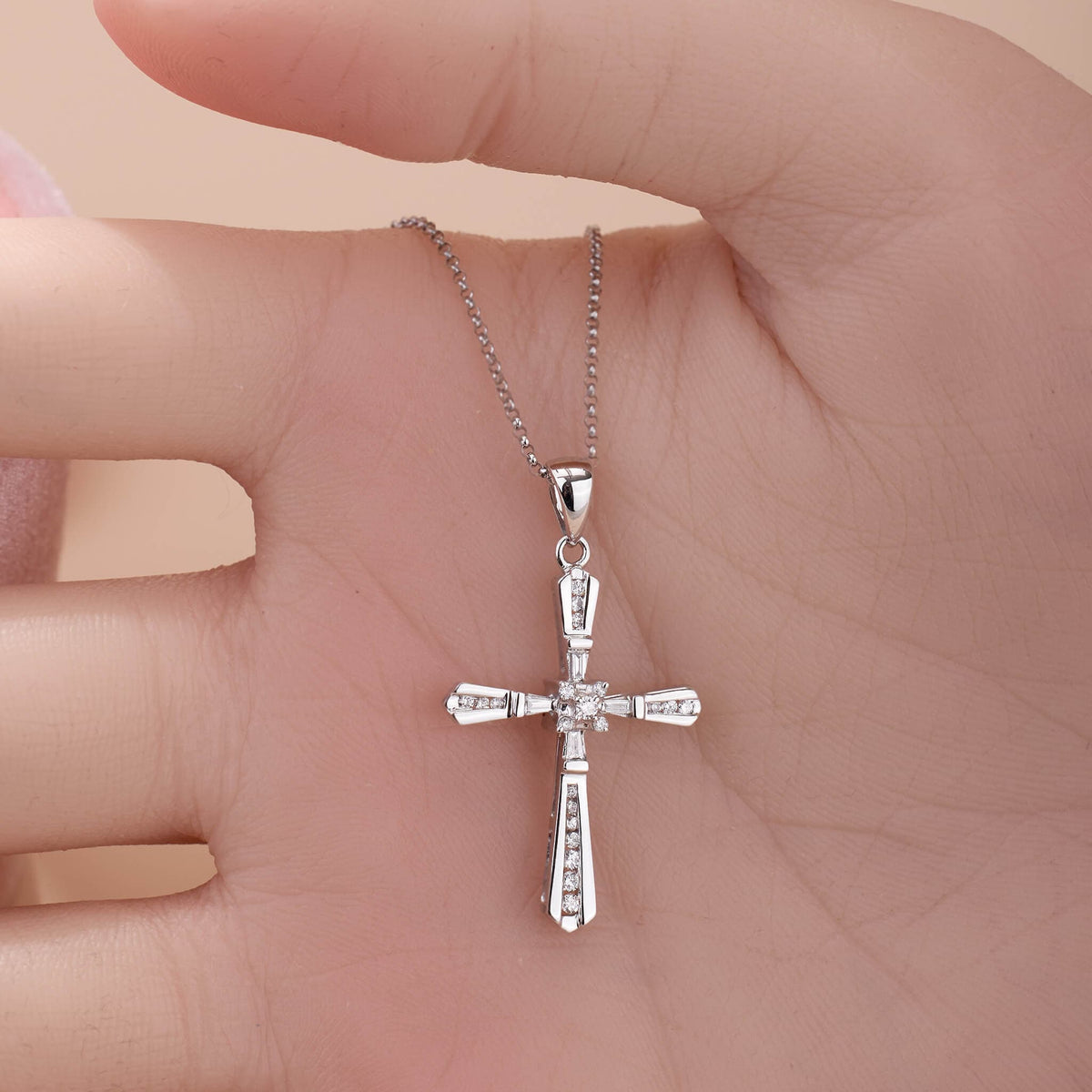 18K Gold Vintage - Styled Cross Pendant with Natural Diamond - Jewelry And Store