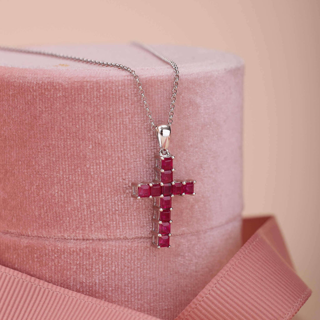 18K Gold Classic Natural Ruby Cross Pendant - Jewelry And Store