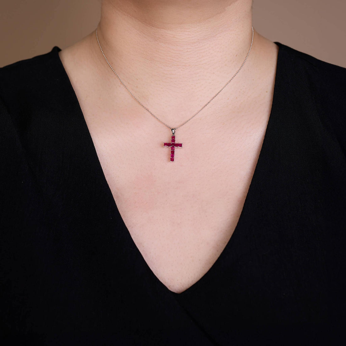 18K Gold Classic Natural Ruby Cross Pendant - Jewelry And Store