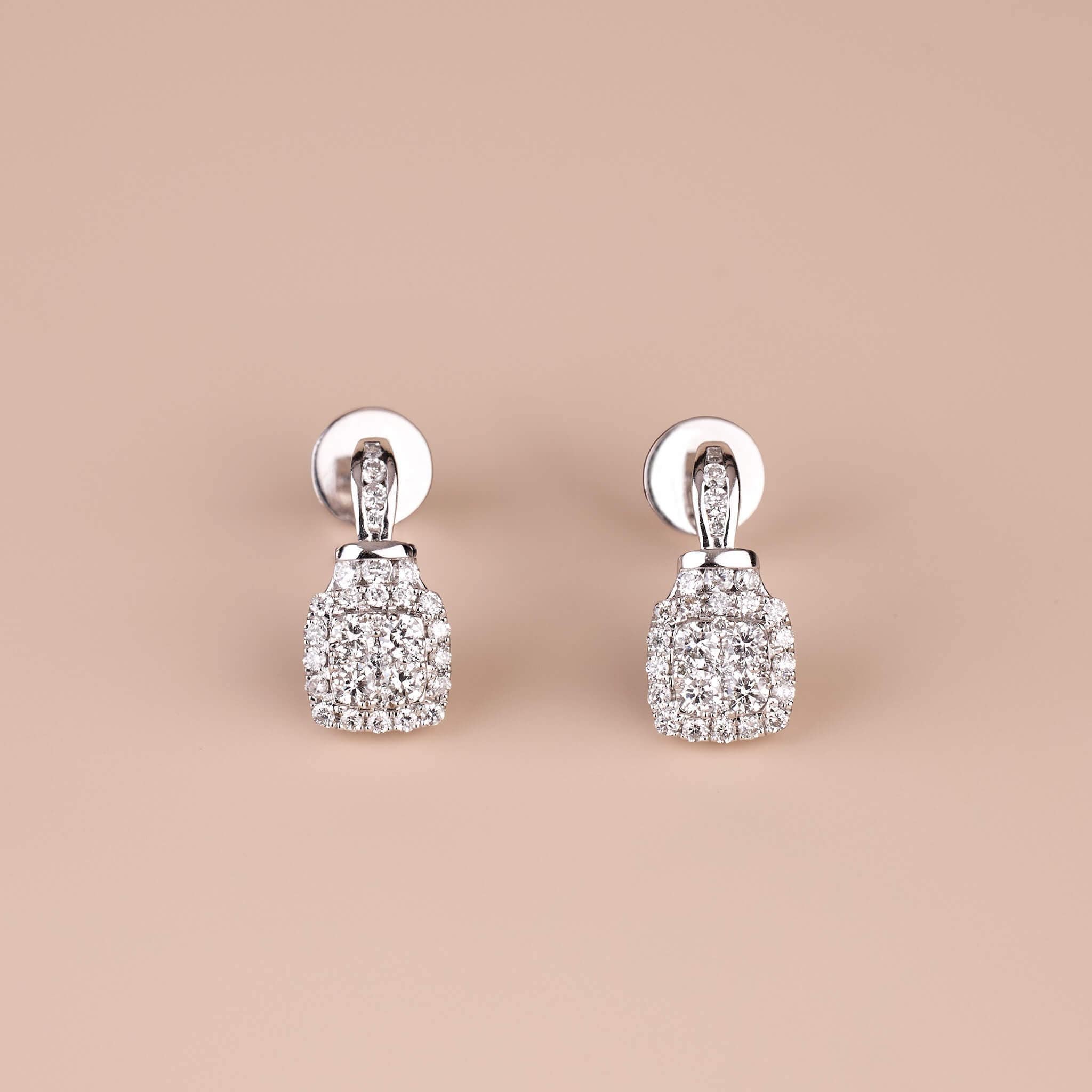 0.72 ct.tw. Diamond Square Cluster Earrings - Jewelry And Store