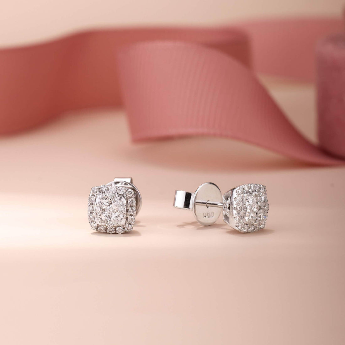 14K Gold Classic Diamond Halo Earrings - Jewelry And Store