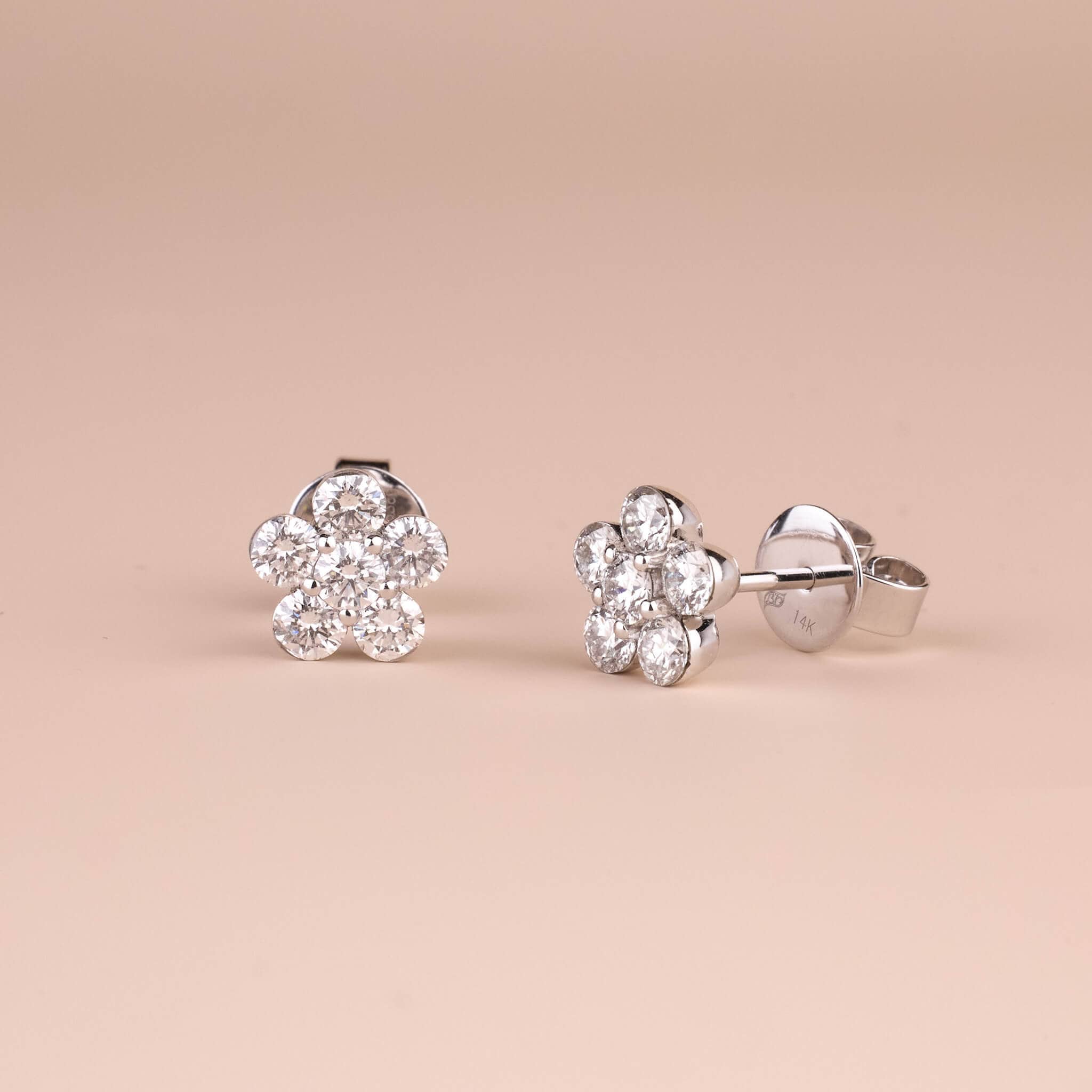 1.08ct.tw. Diamond Flower Stud Earrings - Jewelry And Store