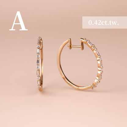 Classic Baugette Diamond Hoop Earrings - Jewelry And Store