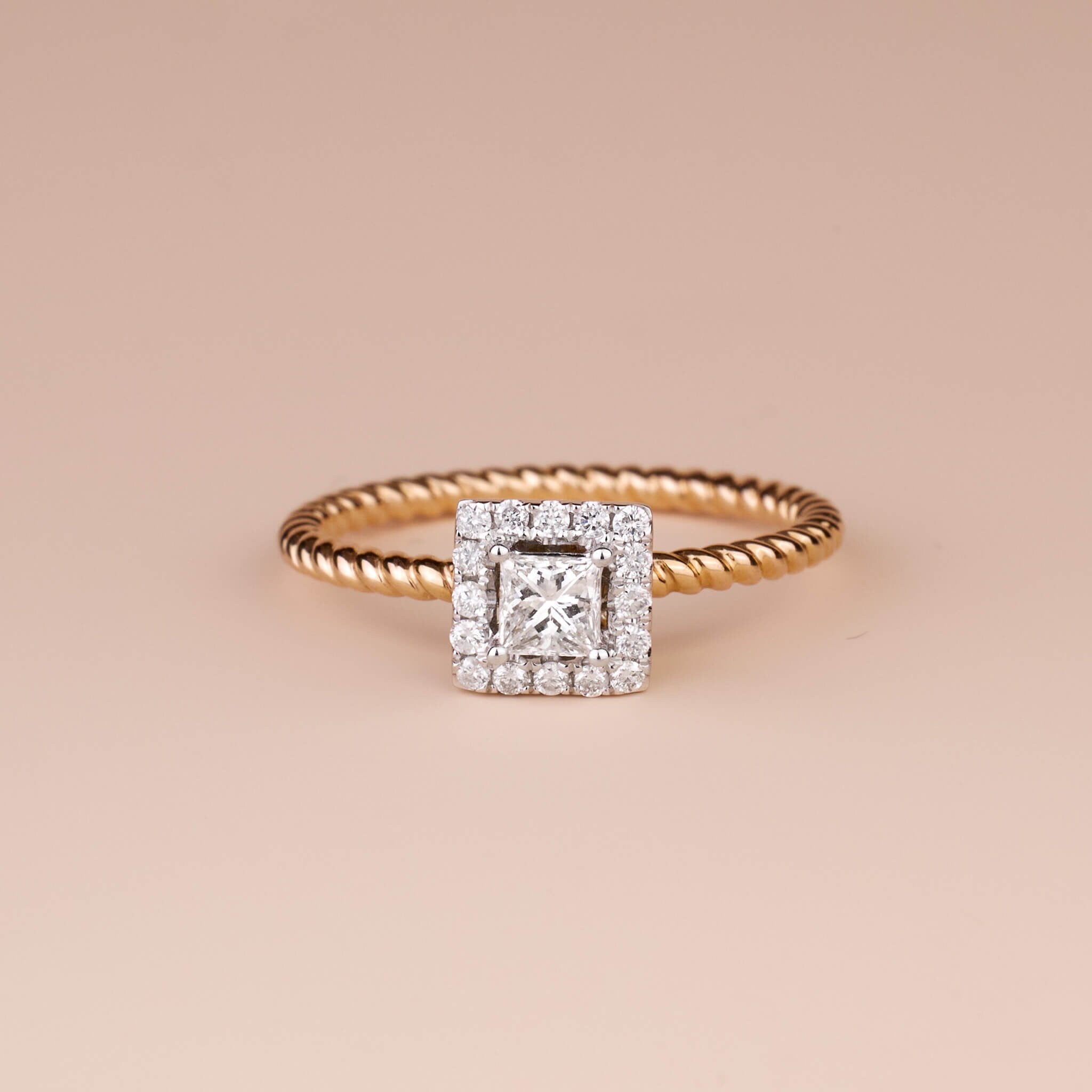 18K Gold Unique Princess - Cut Diamond Engagement Ring - Jewelry And Store