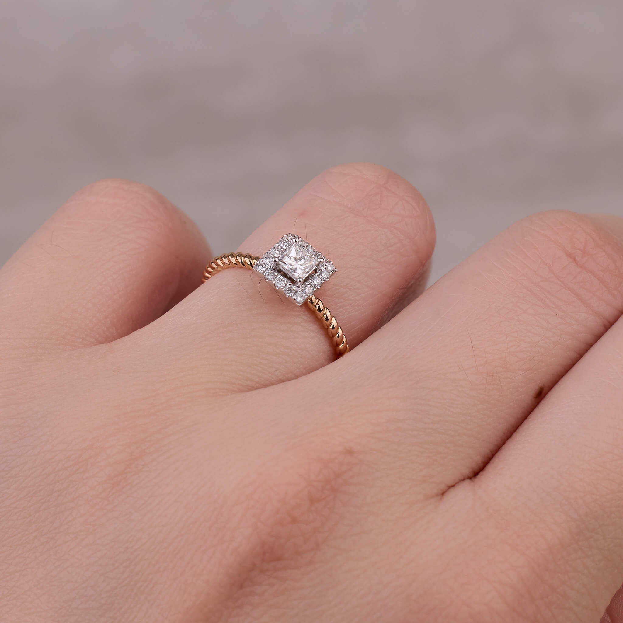 18K Gold Unique Princess - Cut Diamond Engagement Ring - Jewelry And Store