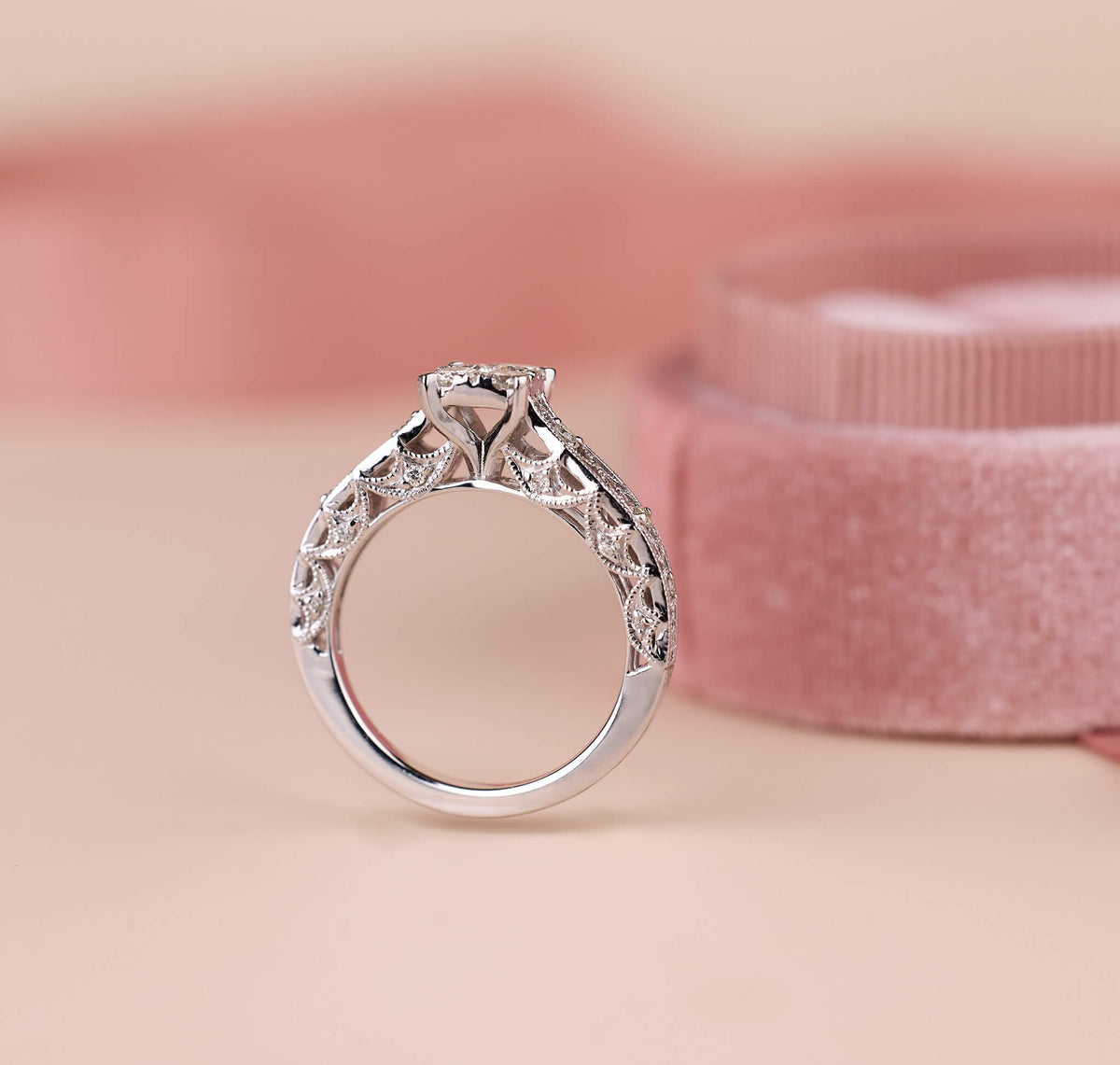 0.52 ct.tw. Vintage - styled Milgrain - Detailed Diamond Engagement Ring in 14K Gold - Jewelry And Store
