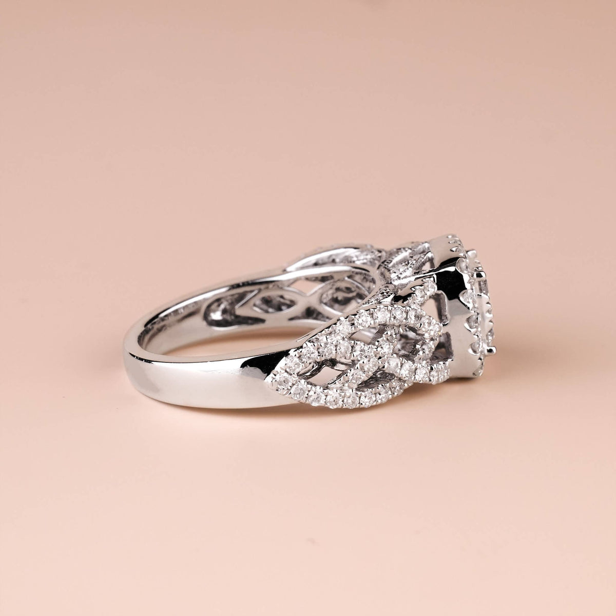 1.13 ct.tw. Vintage - styled Diamond Halo Ring in 14K Gold - Jewelry And Store