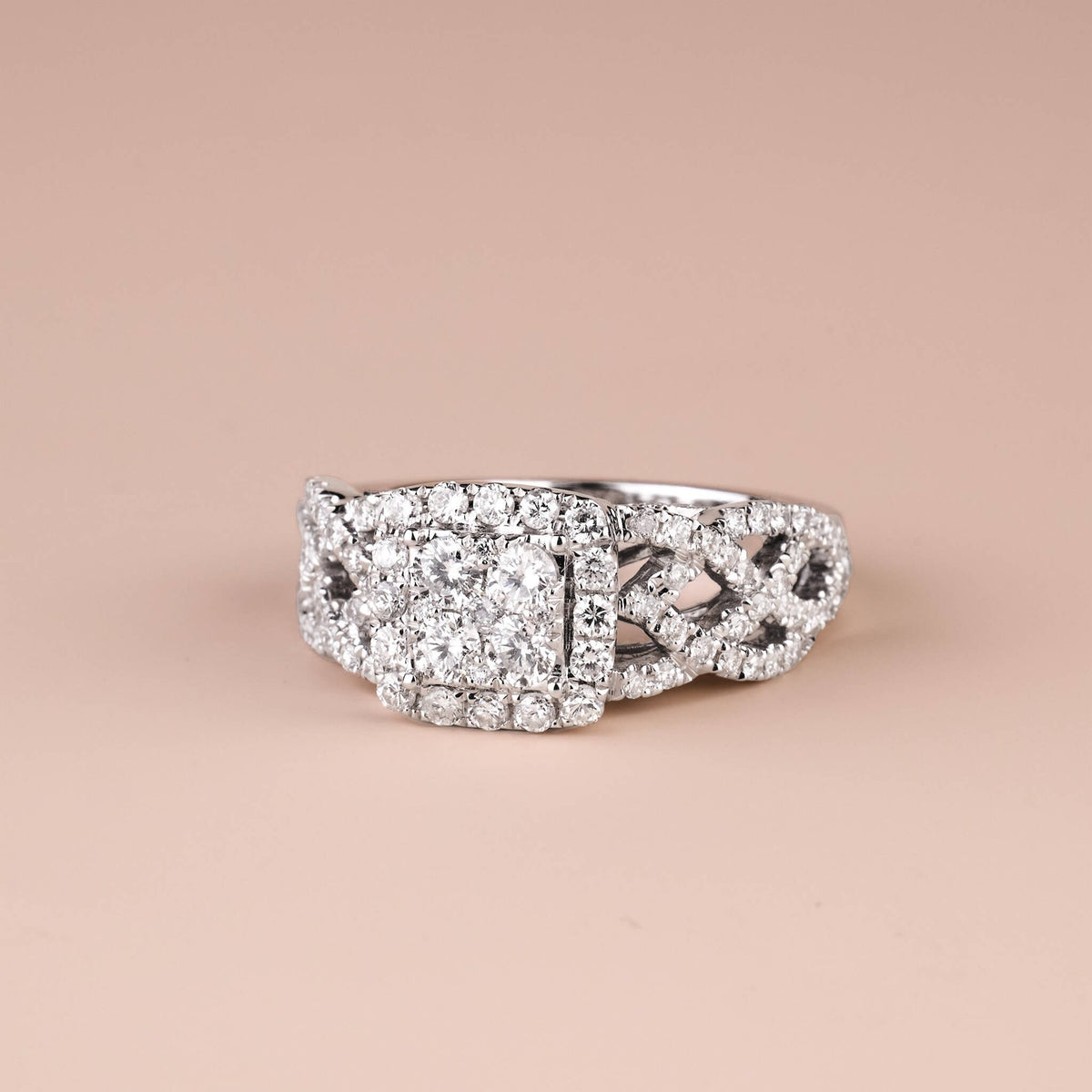 1.13 ct.tw. Vintage - styled Diamond Halo Ring in 14K Gold - Jewelry And Store