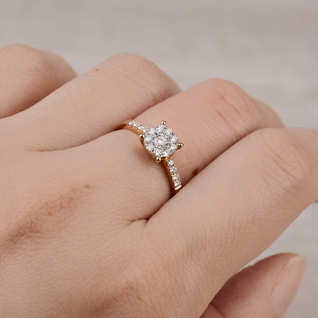 0.44ct.tw. Minimalist Natural Diamond Halo Engagement Ring
