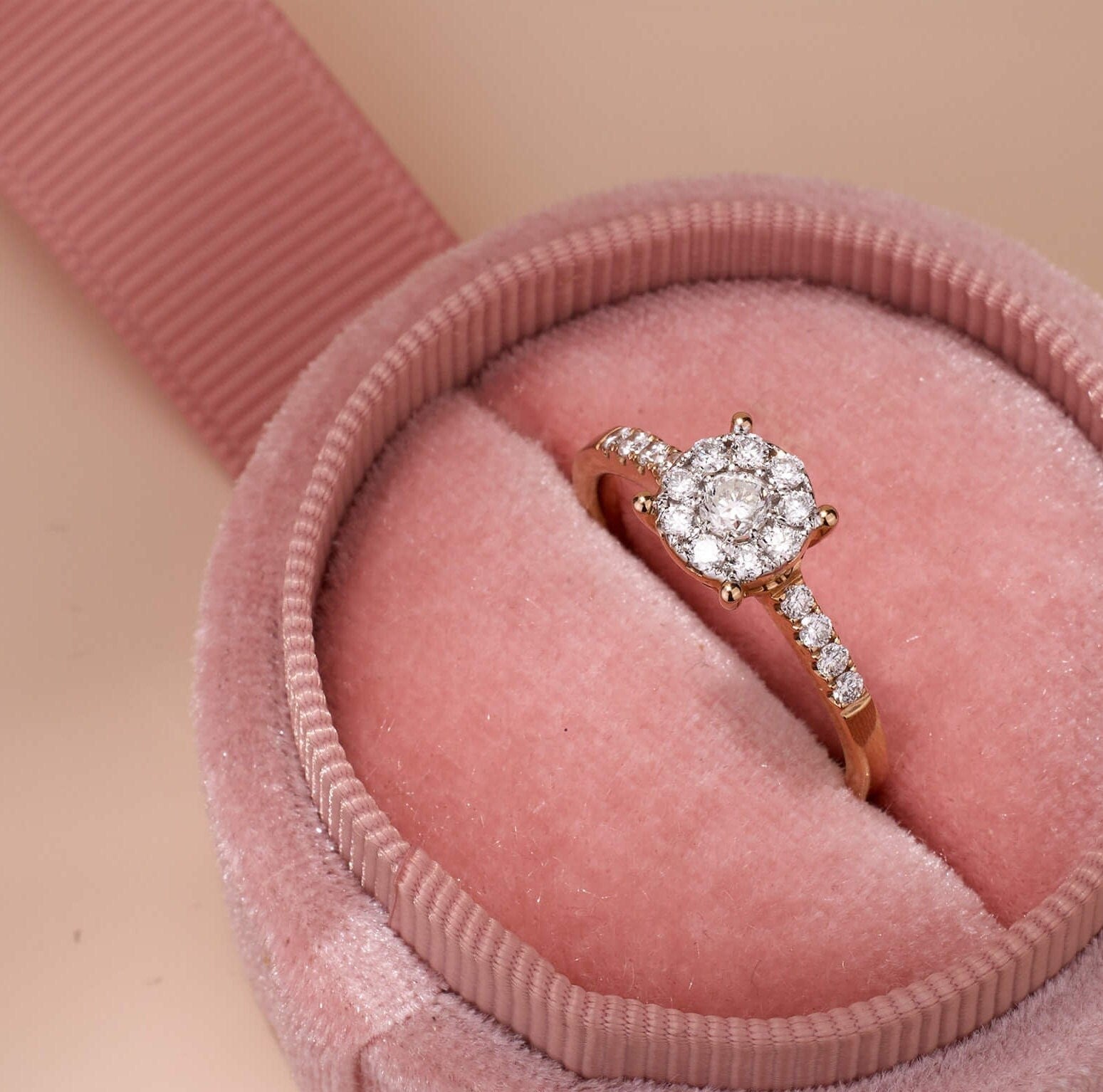 0.44ct.tw. Minimalist Natural Diamond Halo Engagement Ring - Jewelry And Store