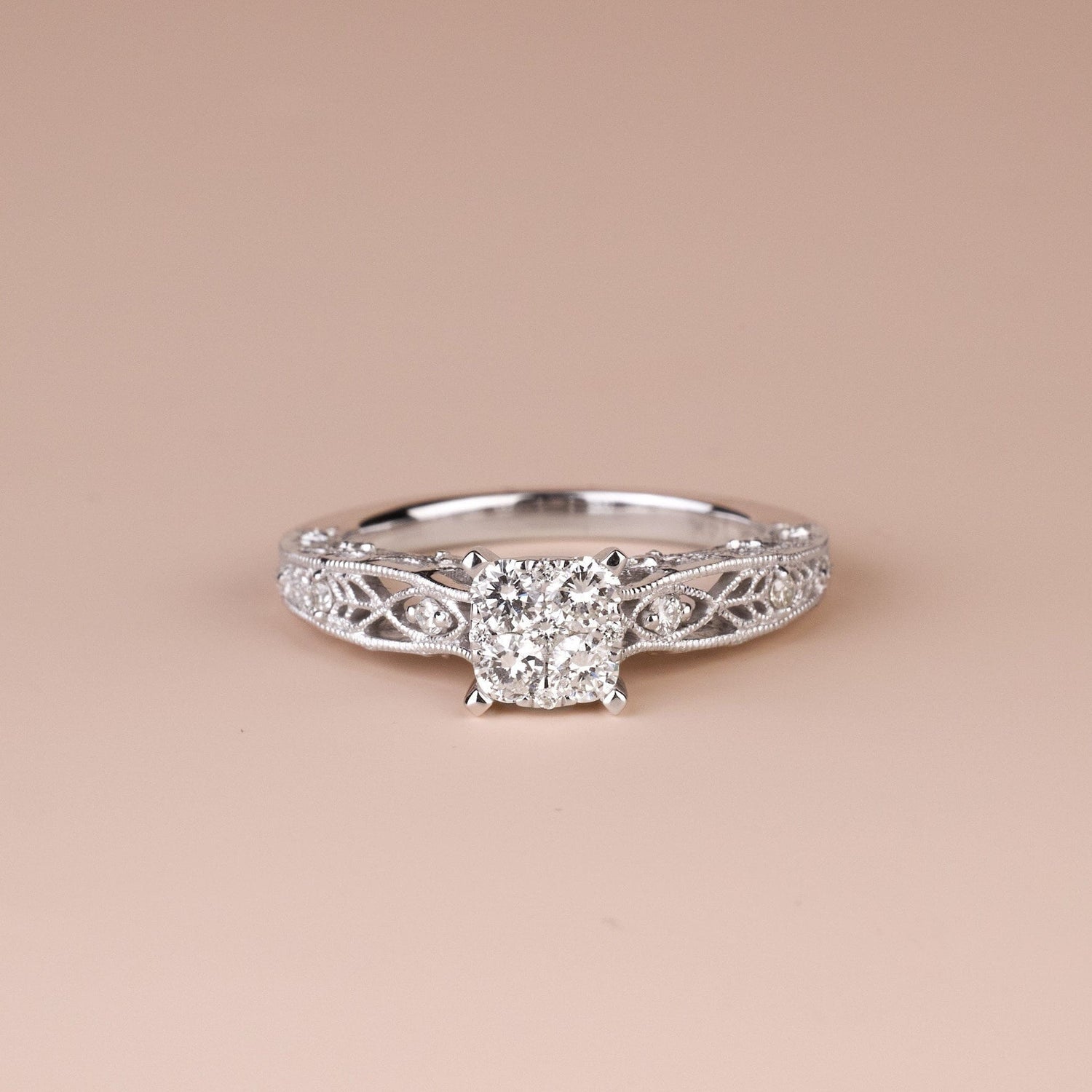 0.52 ct.tw. Vintage-styled Milgrain-Detailed Diamond Engagement Ring in 14K Gold