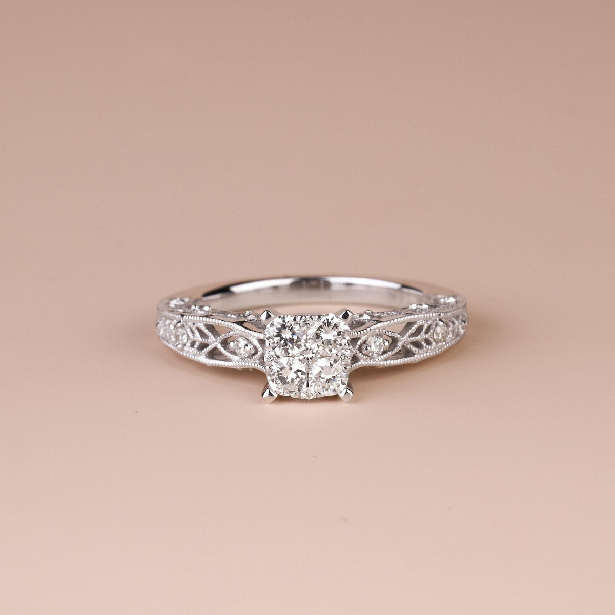 0.52 ct.tw. Vintage - styled Milgrain - Detailed Diamond Engagement Ring in 14K Gold - Jewelry And Store