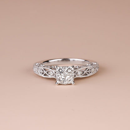 0.52 ct.tw. Vintage-styled Milgrain-Detailed Diamond Engagement Ring in 14K Gold