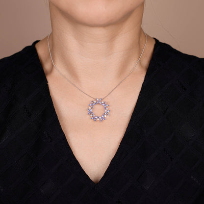 18K Gold Flower Pendant with Nature Tanzanite and Diamond