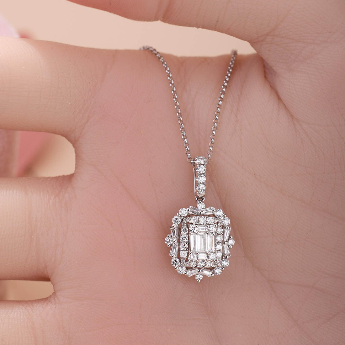 0.86 ct.tw. Natural Baguette Diamond Pendant - Jewelry And Store