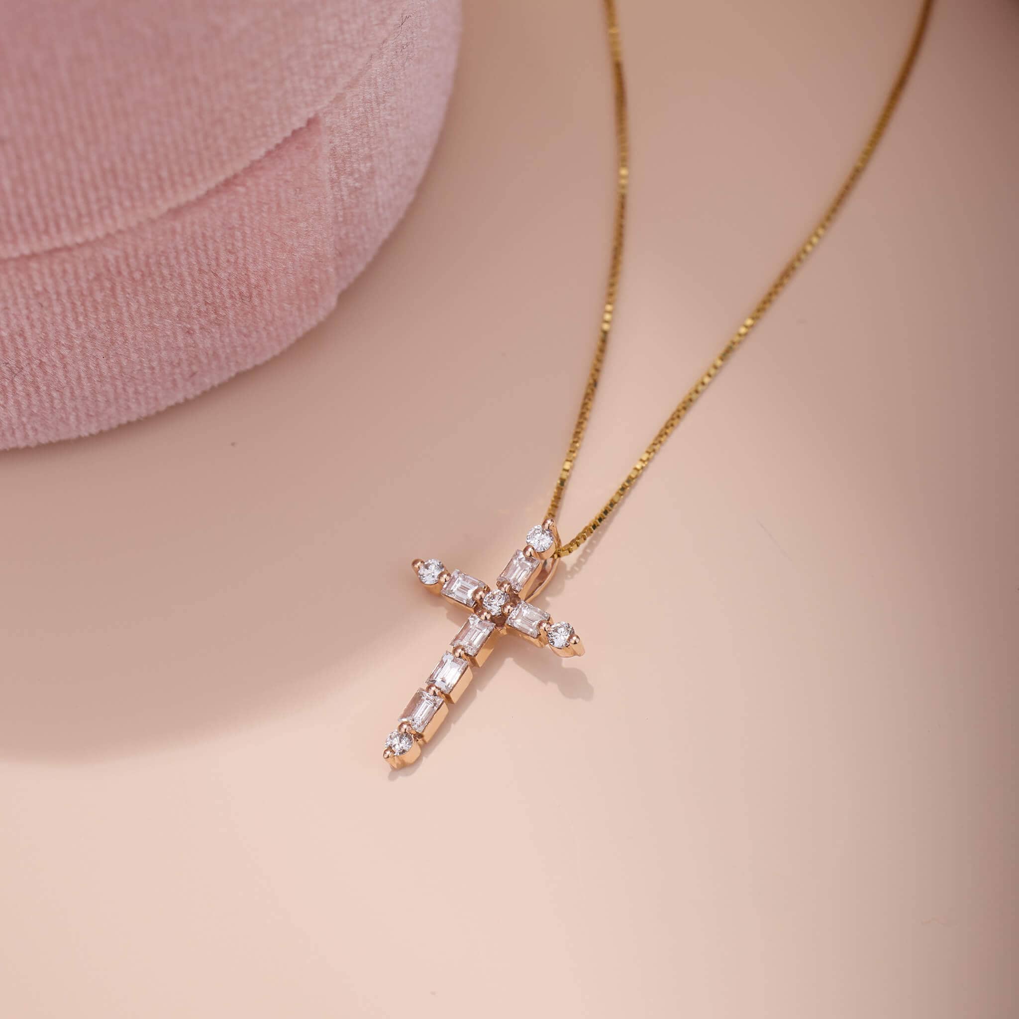 14K Gold Minimalist Cross Pendant with Natural Diamond - Jewelry And Store