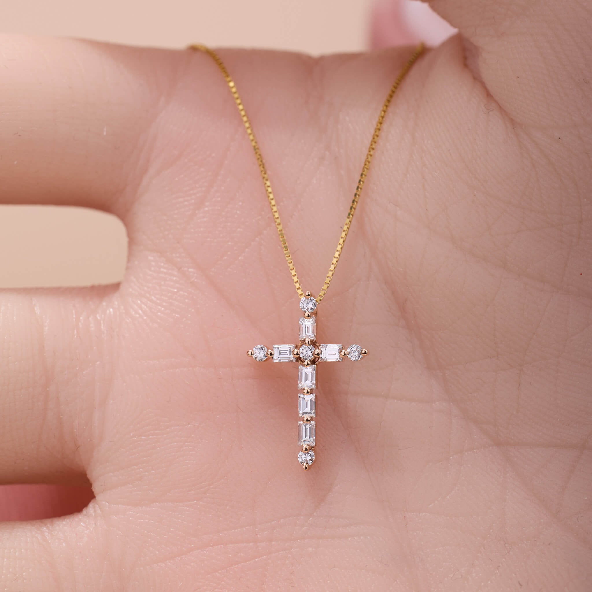 14K Gold Minimalist Cross Pendant with Natural Diamond - Jewelry And Store