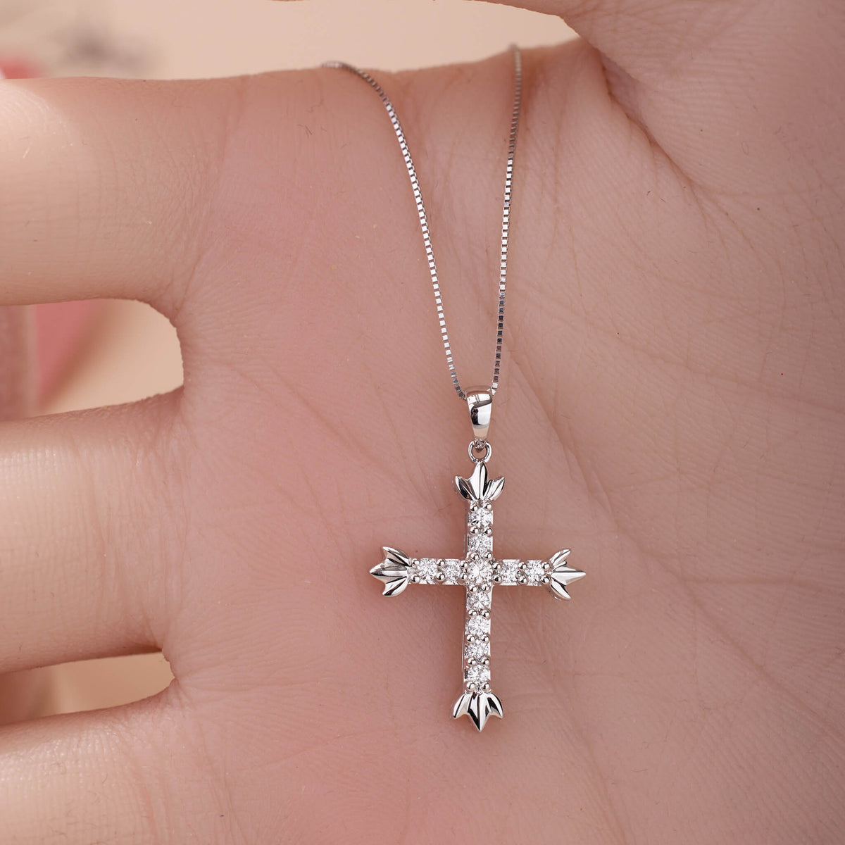 18K Gold Vintage - Styled Cross Pendant with Natural Diamond - Jewelry And Store