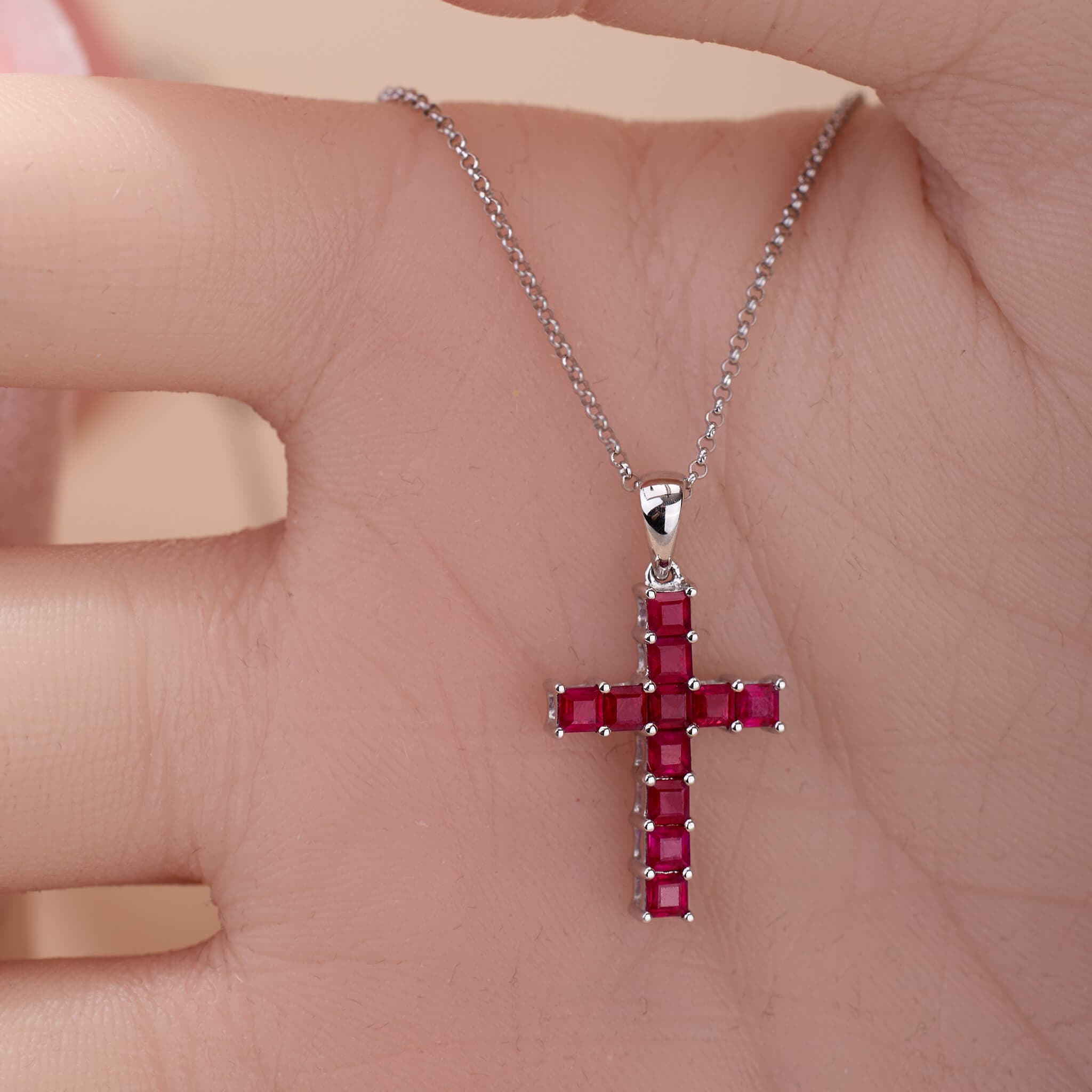 18K Gold Classic Natural Ruby Cross Pendant - Jewelry And Store