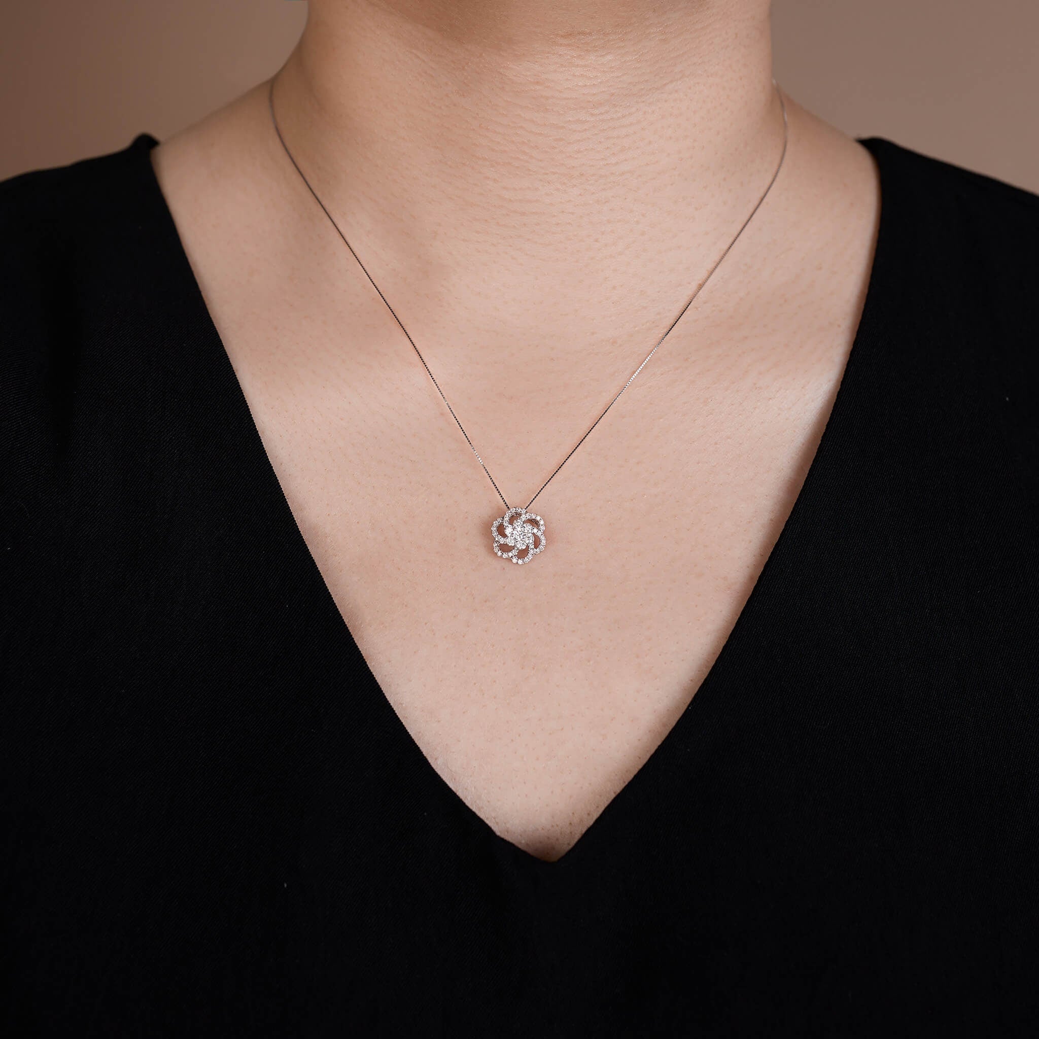 0.46 ct.tw. Natural Diamond Camelia Pendant in 14K Gold - Jewelry And Store