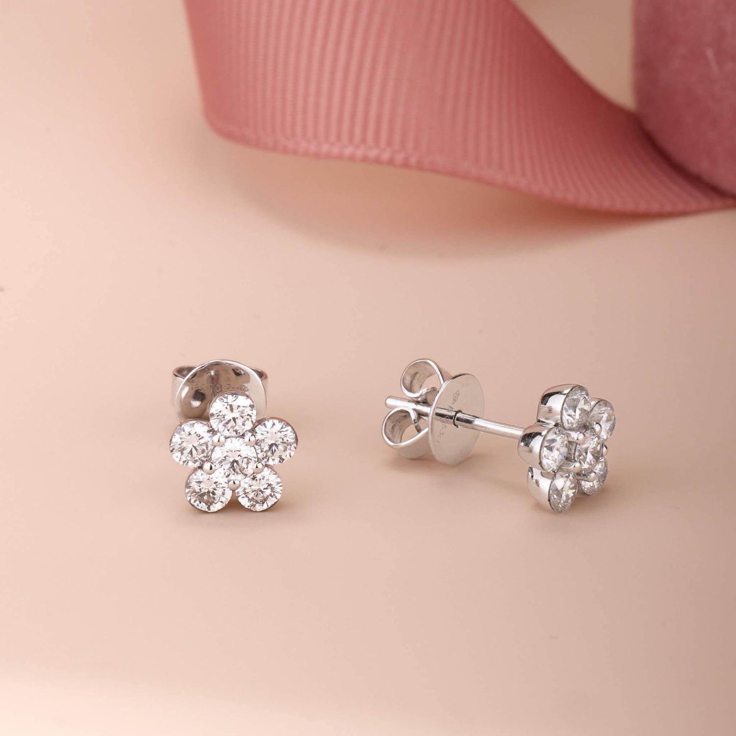 1.08ct.tw. Diamond Flower Stud Earrings - Jewelry And Store