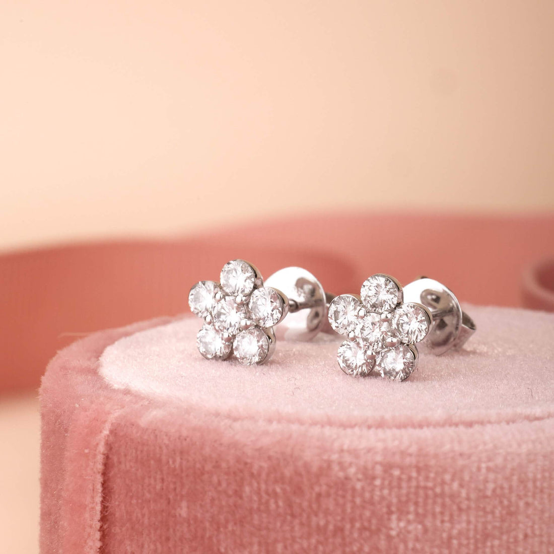 1.08ct.tw. Diamond Flower Stud Earrings - Jewelry And Store