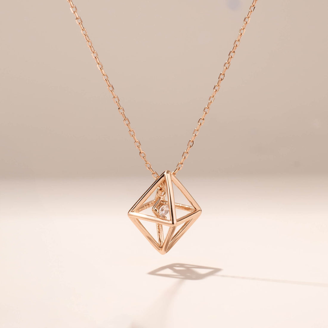 925 Silver Three - dimensional rhombus Necklace - Jewelry And Store