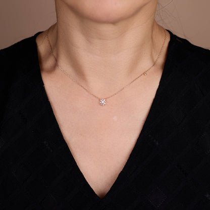 925 Silver Baguette CZ Diamond Flower Necklace