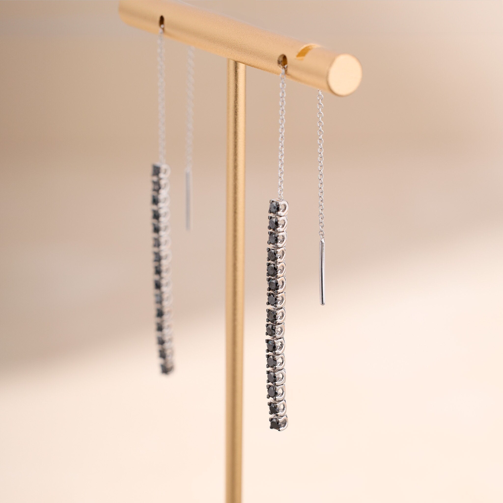 18K Gold Black Diamond Drop Earrings - Jewelry And Store