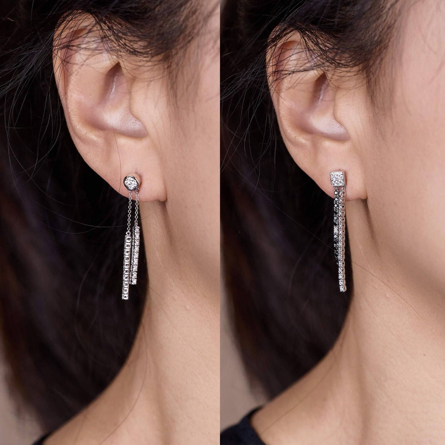 18K Gold Black Diamond Threader Earrings - Jewelry And Store
