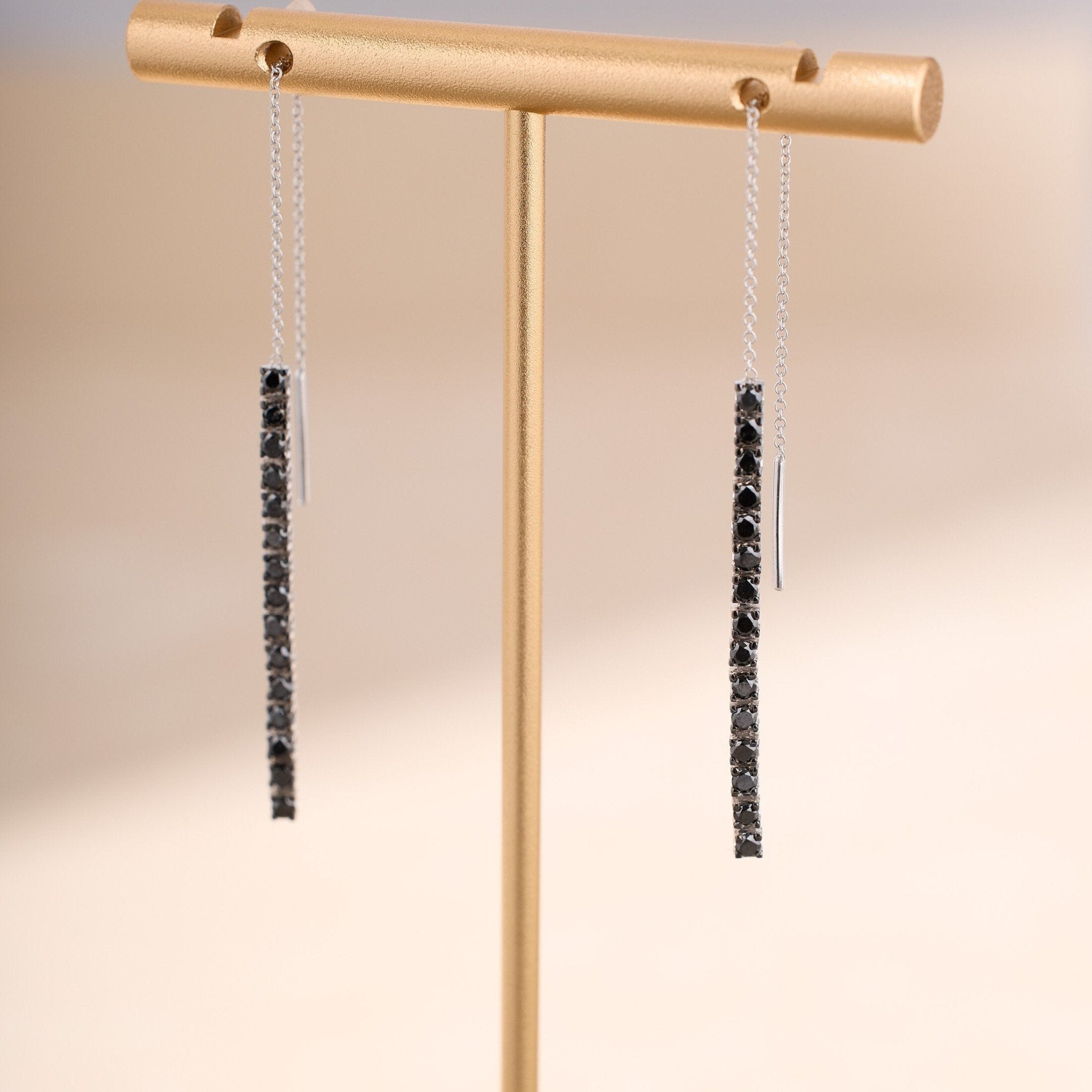 18K Gold Black Diamond Drop Earrings - Jewelry And Store