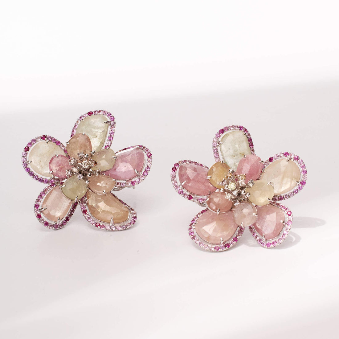 18K Gold Raw Sapphire and Diamond Flower Earrings - Jewelry And Store