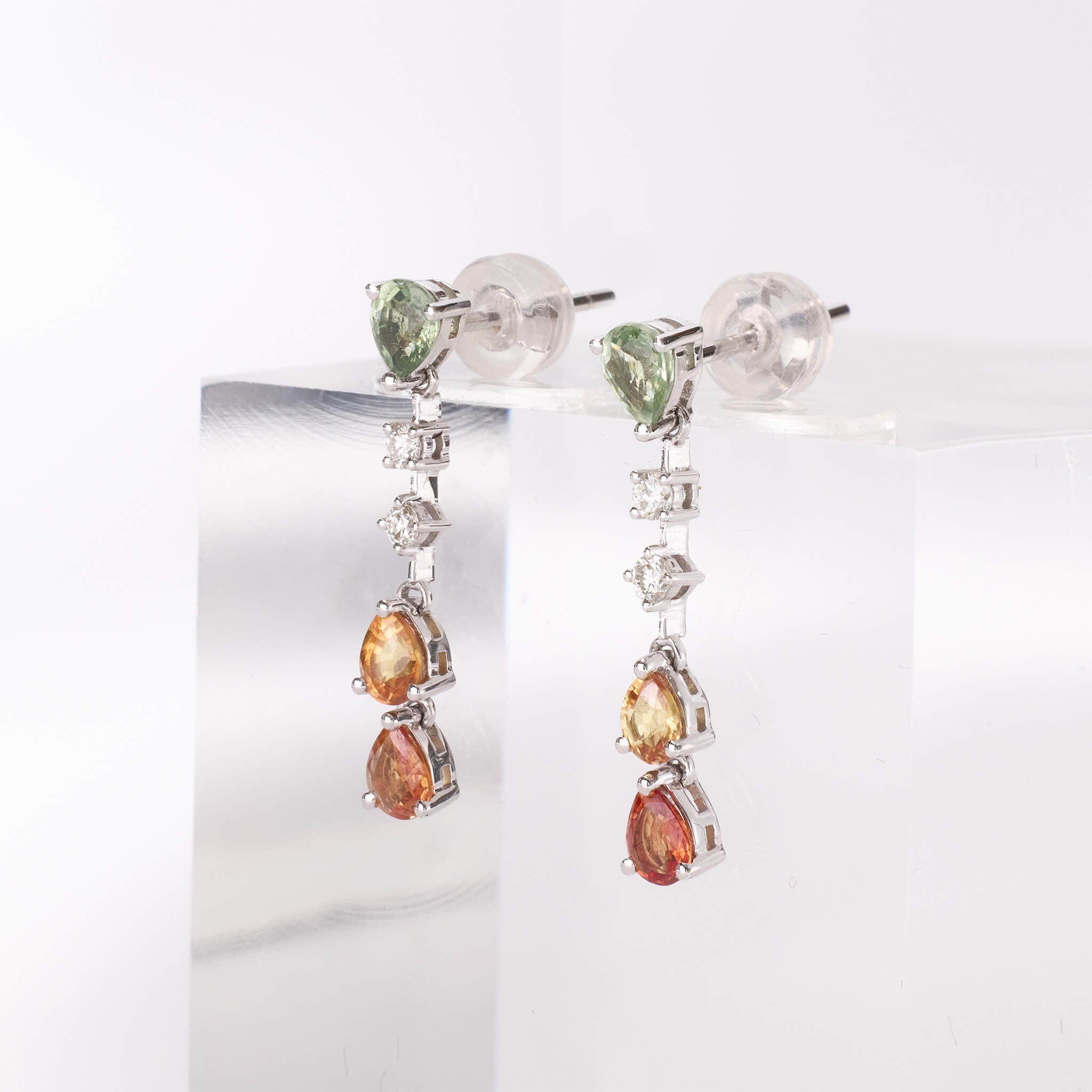 18K Gold Nature Diamond &amp; Fancy Sapphire Drop Earrings - Jewelry And Store