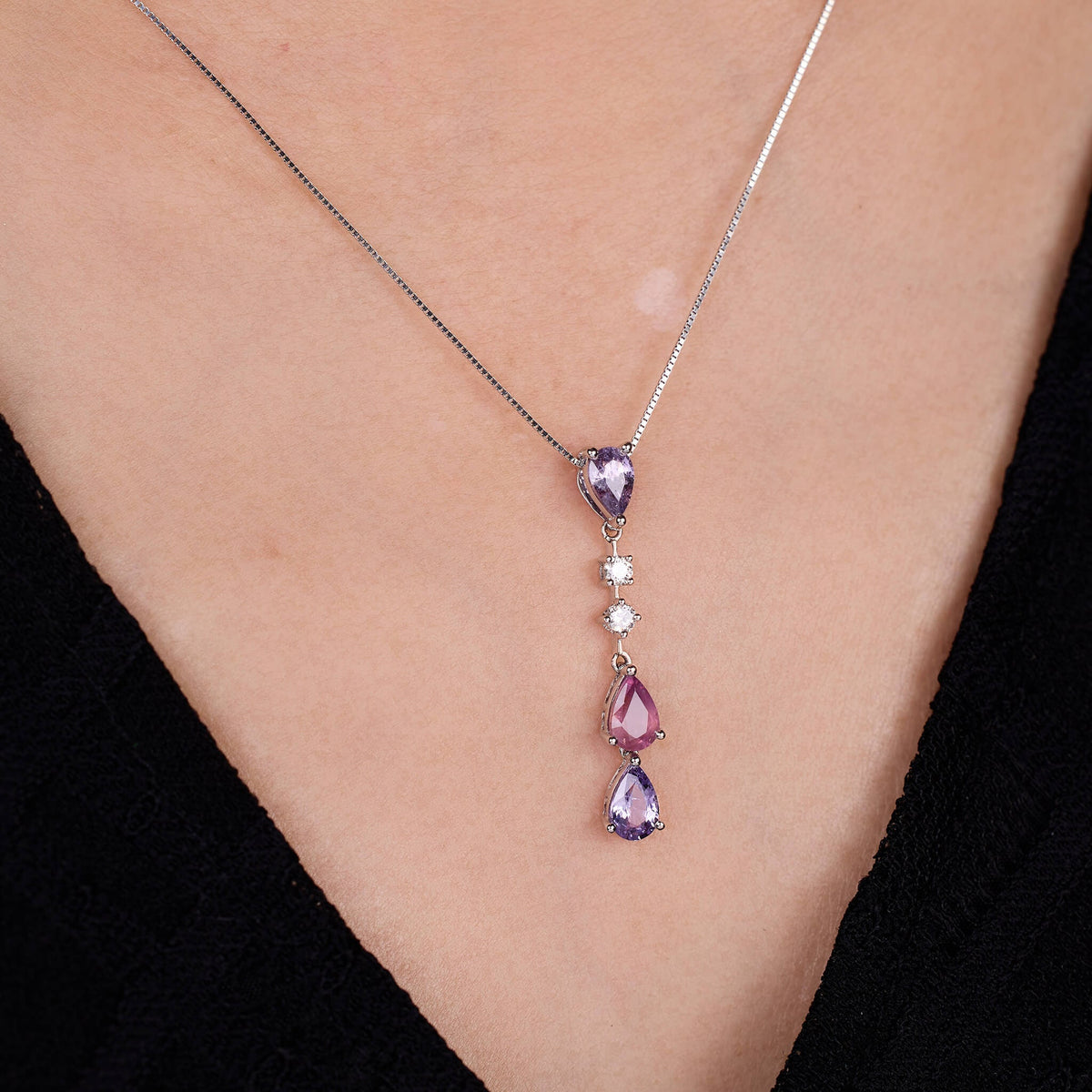 18K Gold Nature Diamond &amp; Fancy Sapphire Drop Pendant - Jewelry And Store