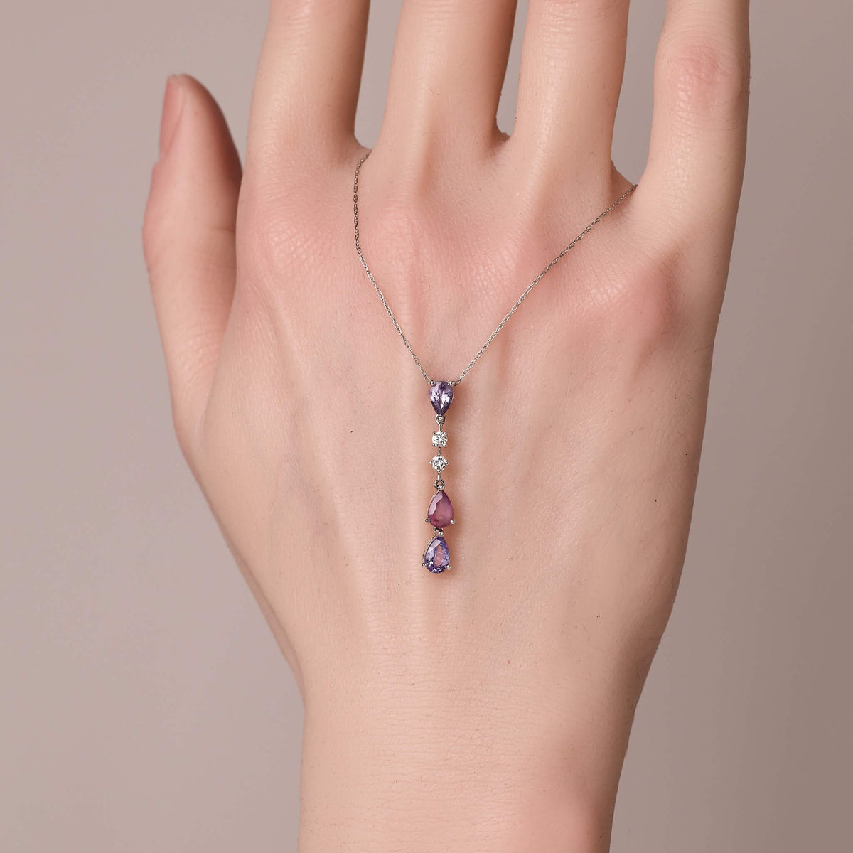 18K Gold Nature Diamond &amp; Fancy Sapphire Drop Pendant - Jewelry And Store