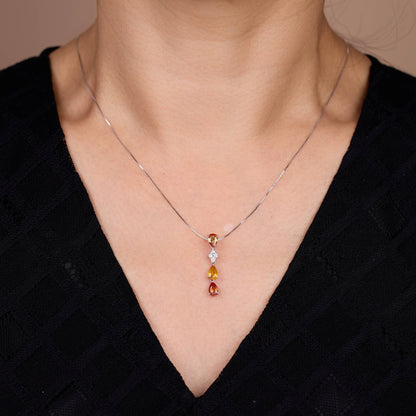 18K Gold Nature Diamond &amp; Fancy Sapphire Drop Pendant - Jewelry And Store