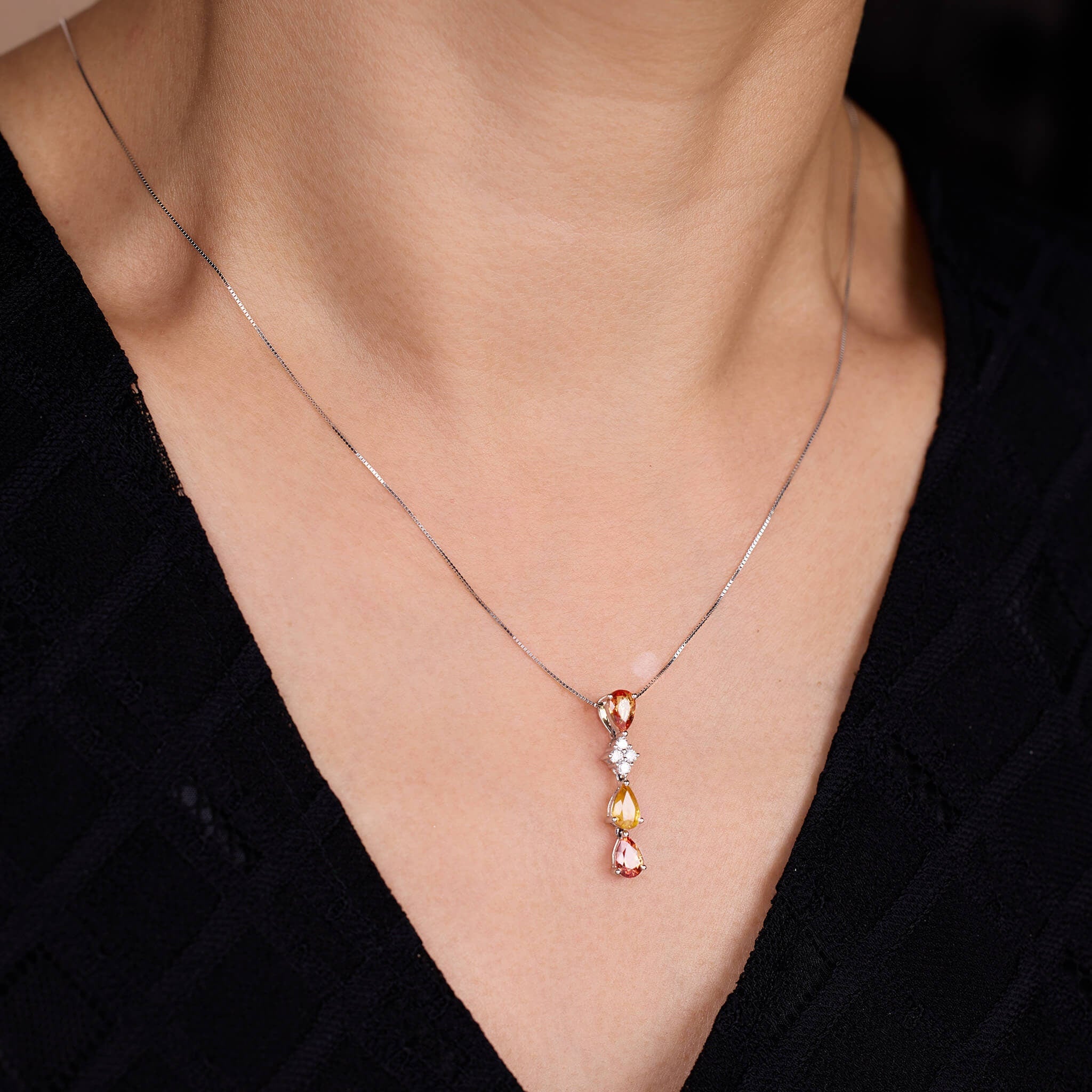 18K Gold Nature Diamond &amp; Fancy Sapphire Drop Pendant - Jewelry And Store