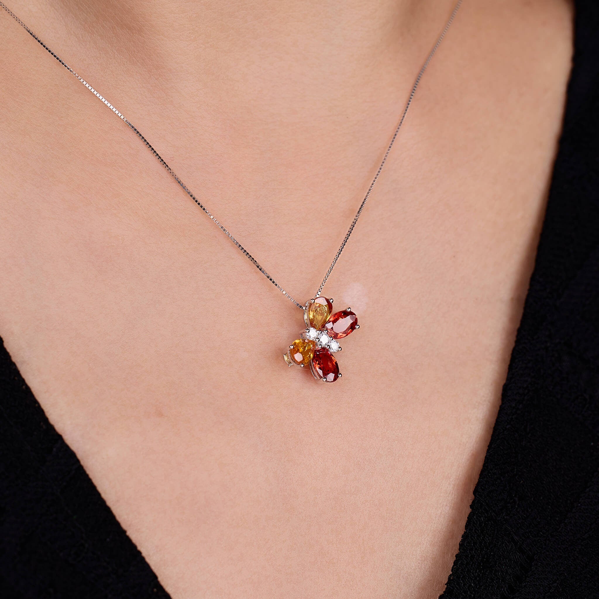 18K White Gold Color Sapphire &amp; diamond Butterfly Pendant - Jewelry And Store