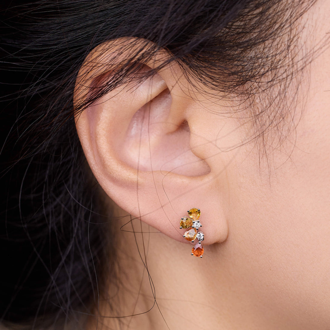 18K Gold Natural Sapphire & Diamond Floral Earrings - Jewelry And Store