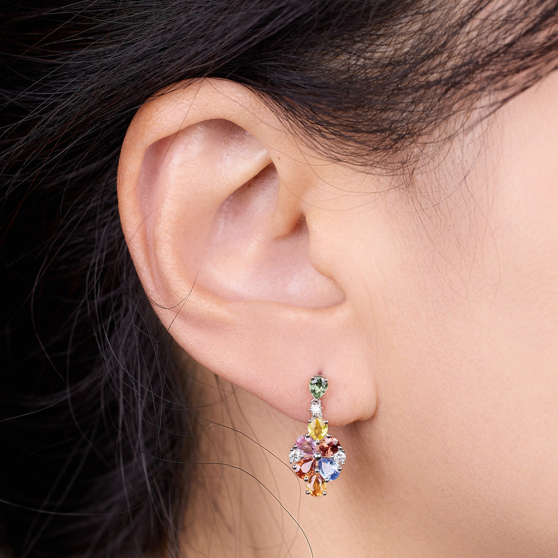 18K Gold Fancy Sapphire and Diamond Rainbow Earrings - Jewelry And Store