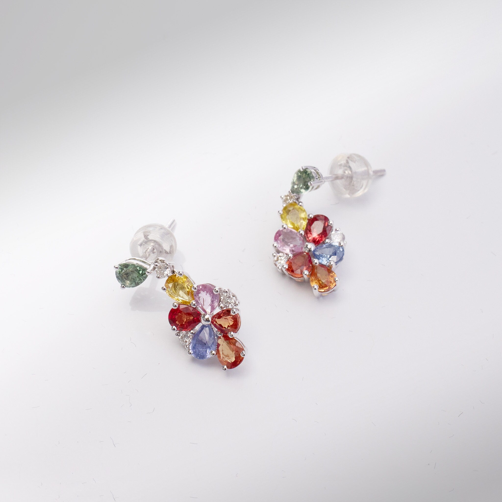 18K Gold Fancy Sapphire and Diamond Rainbow Earrings - Jewelry And Store