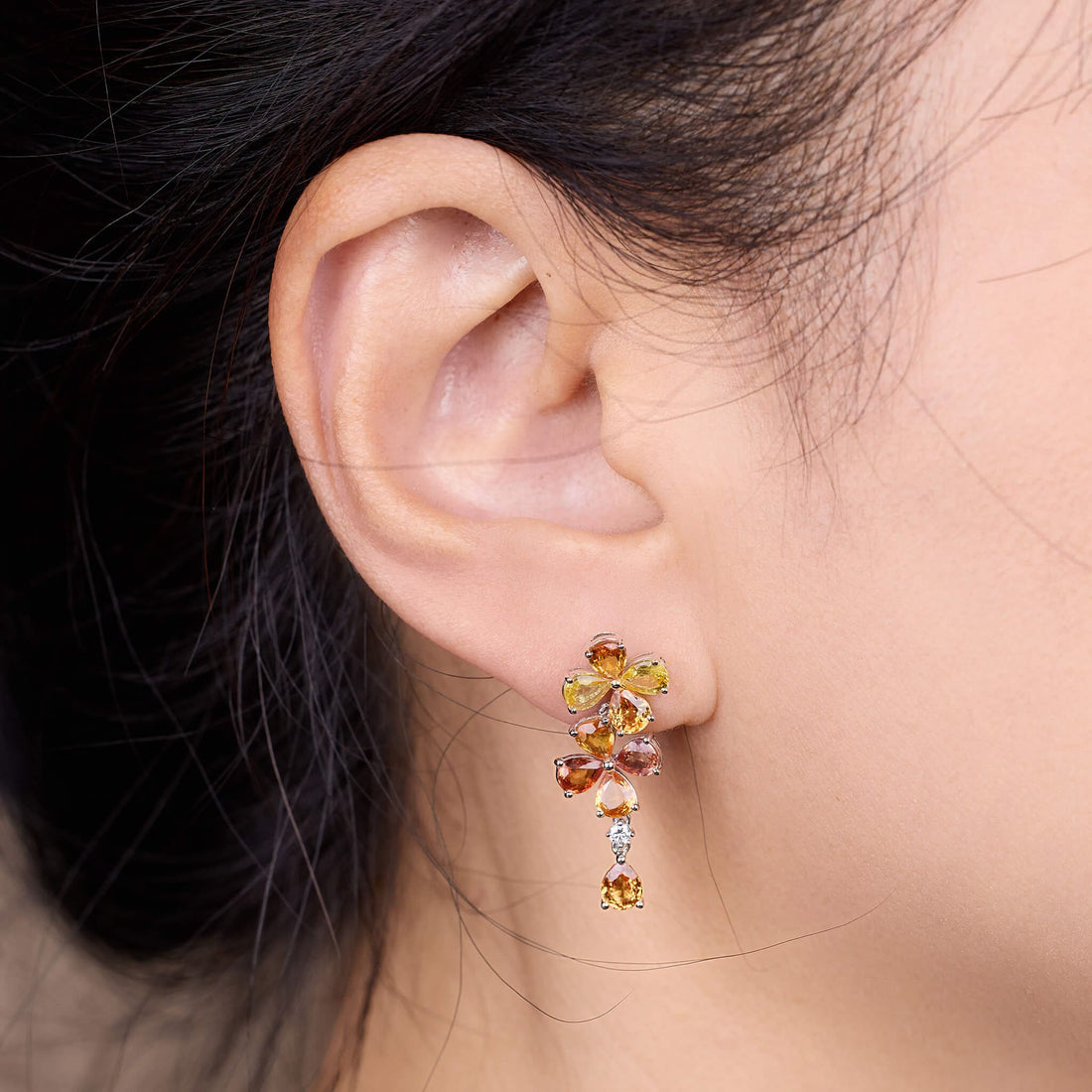 18K Gold Fancy Sapphire and Diamond Flower Earrings - Jewelry And Store